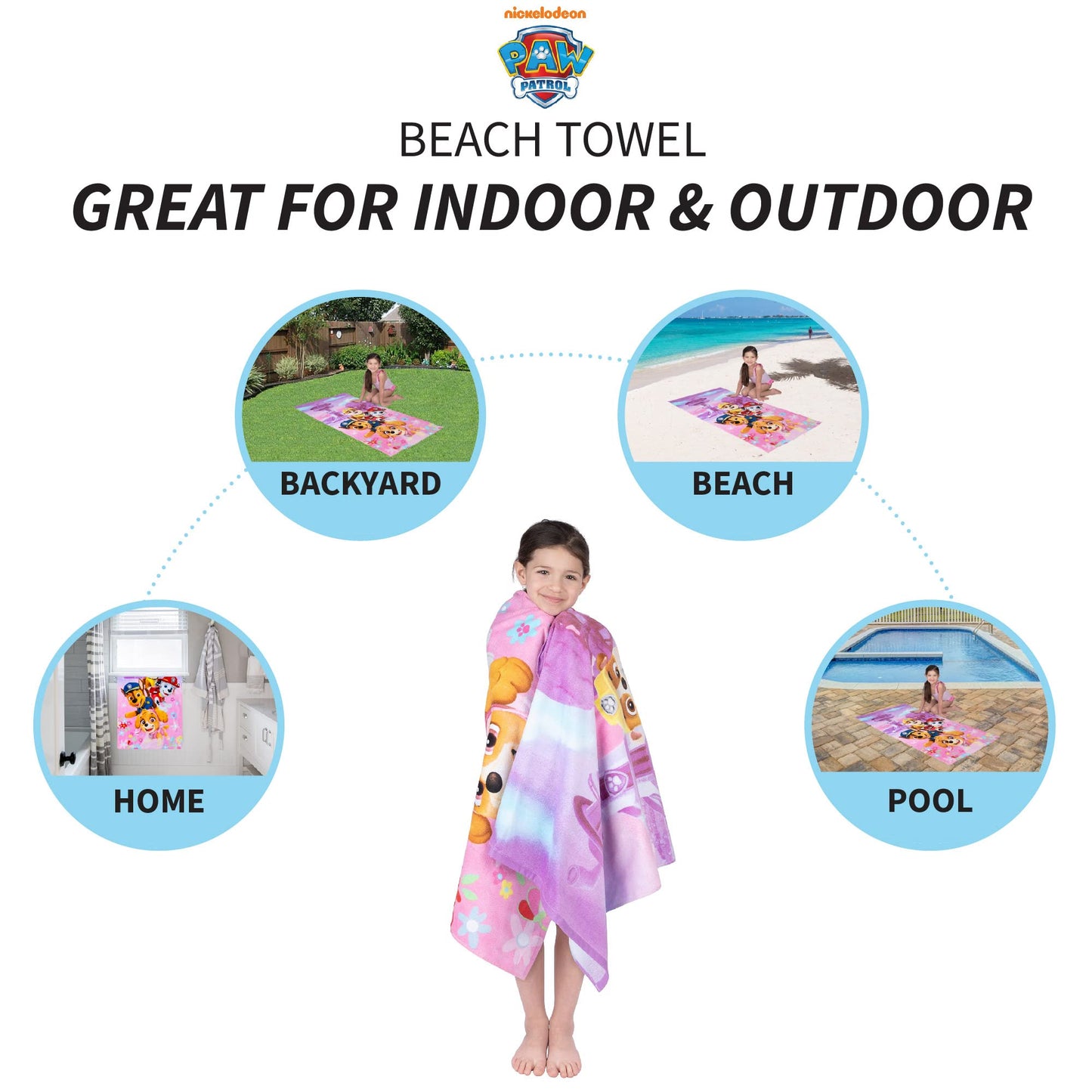 Franco Kids Super Soft Cotton Bath/Pool/Beach Towel, 58 In X 28 In, Paw Patrol Girls