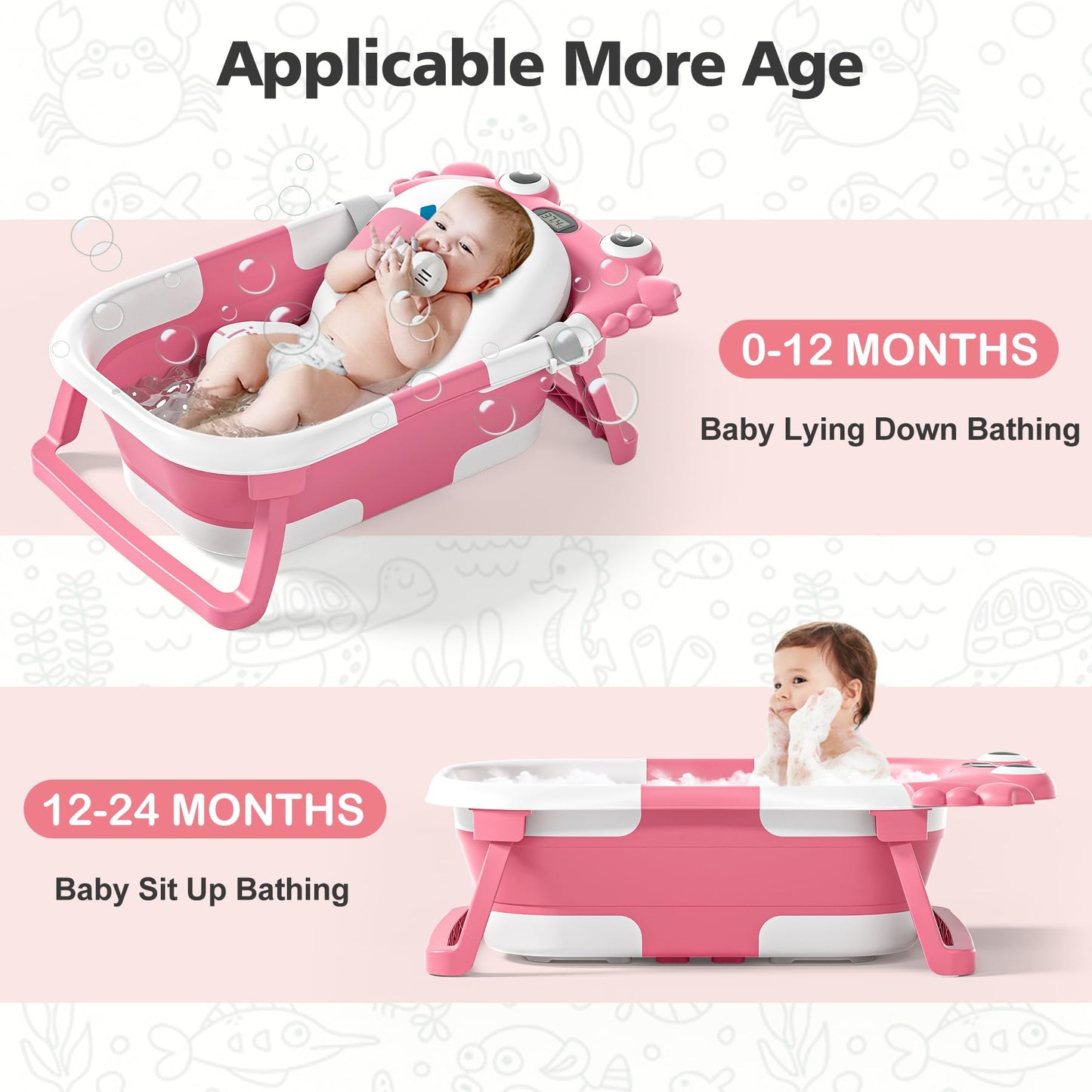 Collapsible Baby Bathtub For Newborns With Thermometer And Soft Floating Cushion Portable And Foldable Travel Baby Girl Bath Tub