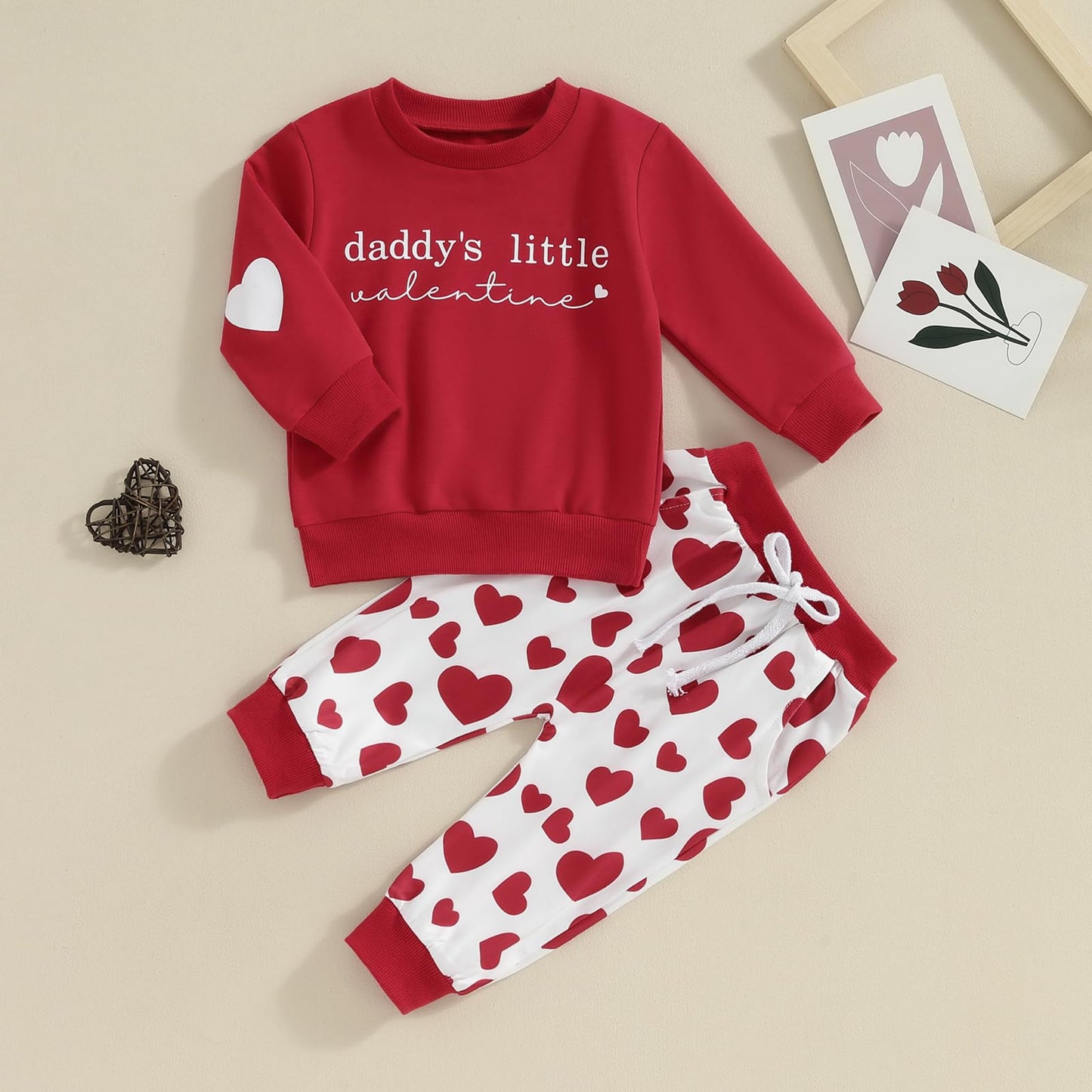 Fiomva Baby Girl Valentines Day Outfit Toddler Daddys Girls Clothes Infant Sweatshirt Pants Set Newborn Matching Suit (S Daddys