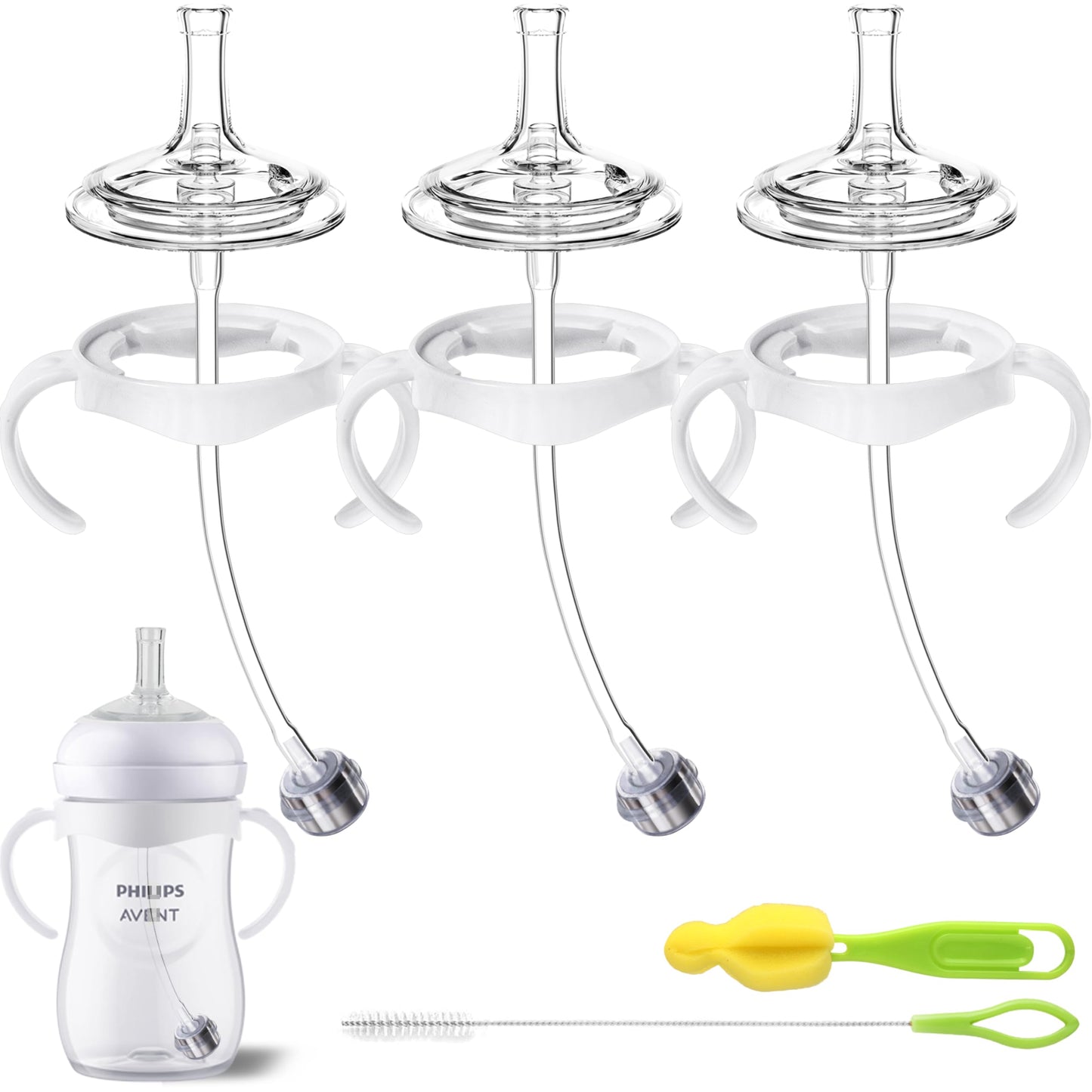 Plastic-Free Straw Cup Conversion Kit for Philips Avent Natural Baby Bottle, Sippy Cup Transition Kit with All Silicone Straw To
