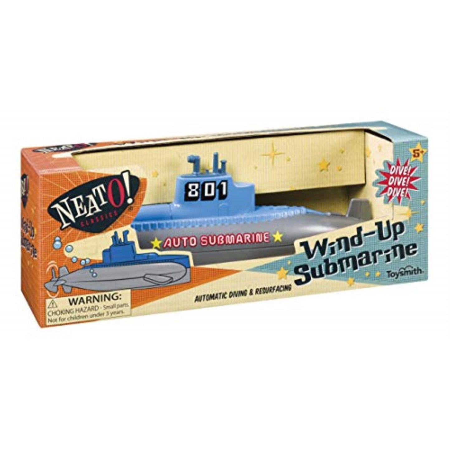 Toysmith NeatO! Classic Toys Wind Up Diving Submarine