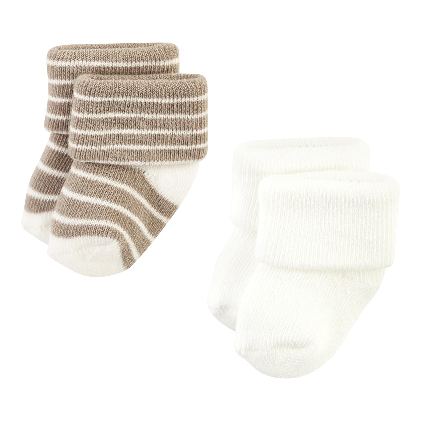 Hudson Baby Unisex Baby Cotton Rich Newborn And Terry Socks, Beige Stripe 12 Pack, 6-12 Months