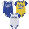 Outerstuff Nfl Newborn Baby And Infant Short Sleeve Bodysuit Variety 3-Pack - Los Angeles Rams, 18M