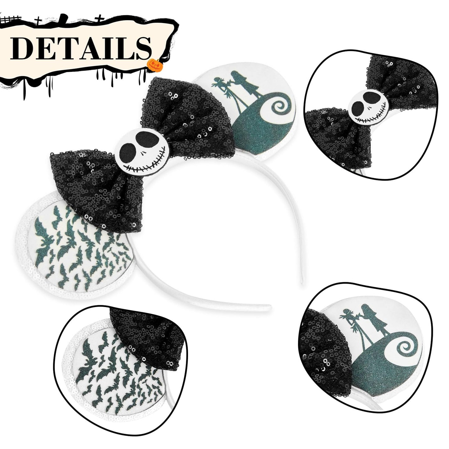 Lylin Halloween Mouse Ears Headband, Sequin Mouse Ears With Bow For Women Girls Boys, Sparkle Ears Hair Accessories For Hallowee