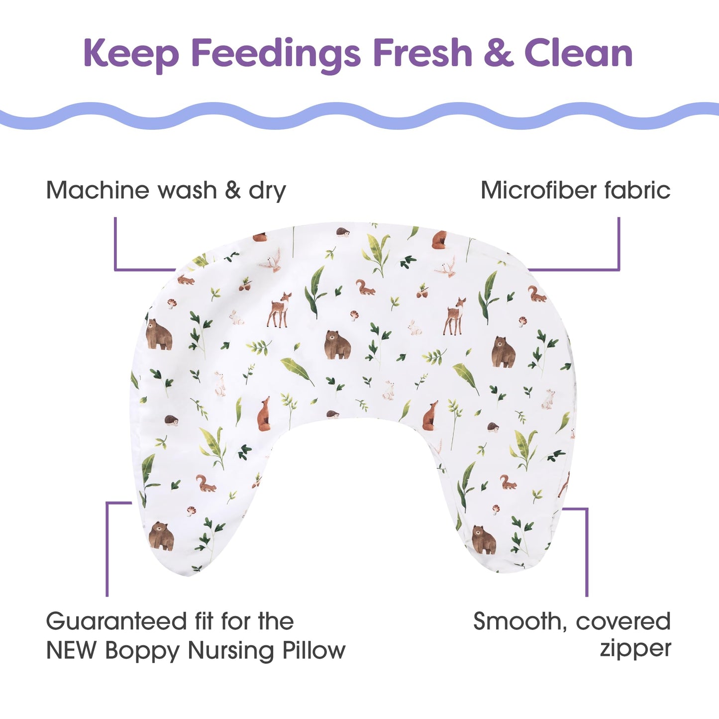 Boppy Nursing Pillow Cover, Neutral Plants And Animals, Single Cover, Easy-On Slipcover With Extra Soft 100% Polyester Microfibe
