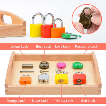 MIKNEKE Montessori Lock and Key Toy Set for Toddlers, Toy Keys Homeschool Preschool Learning Activities, Wooden Montessori Mater