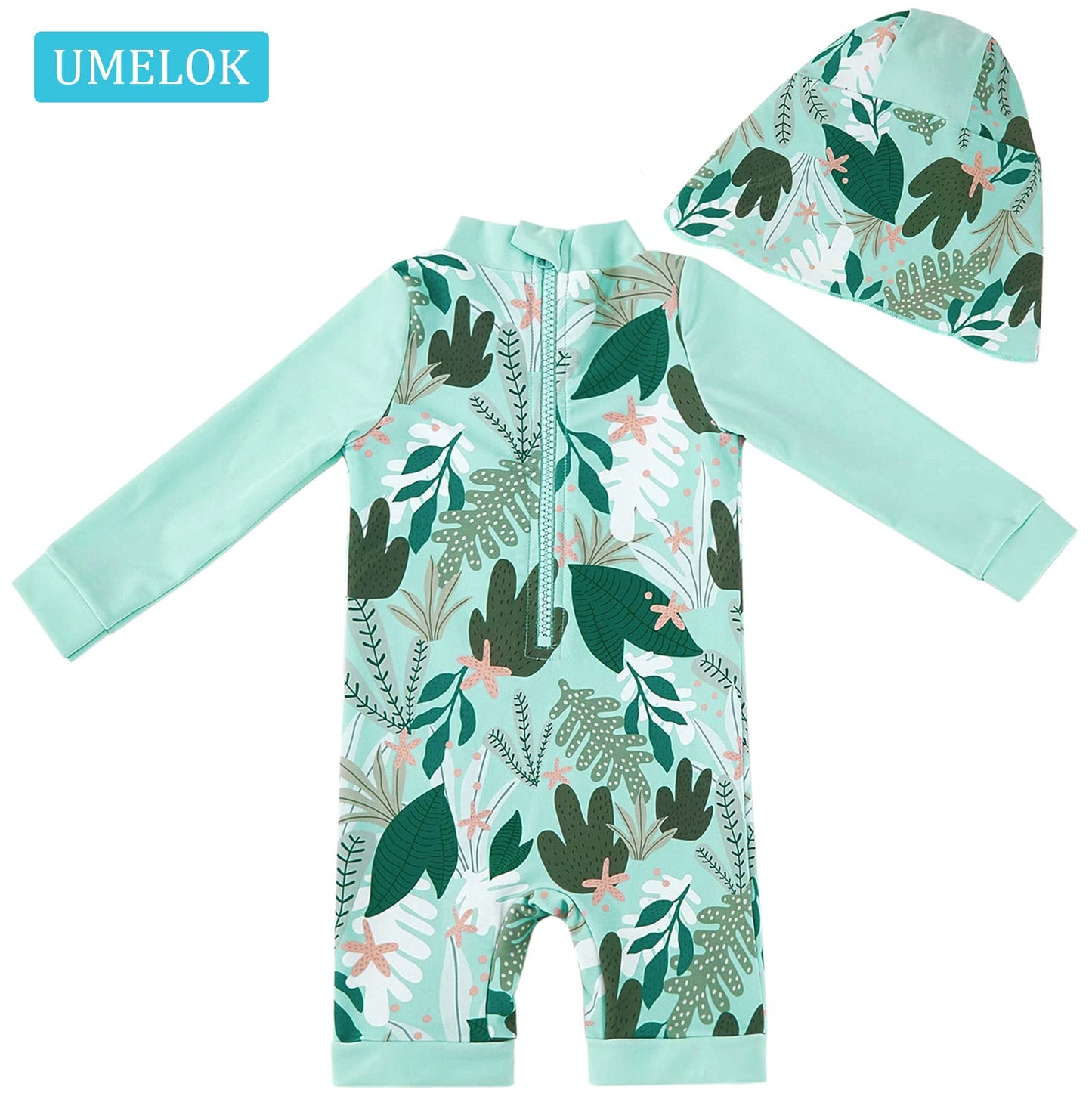 Umelok Baby Girl Swimsuit Infant Upf 50+ Bathing Suit (Green Tropical Plants, 0-3 Months)