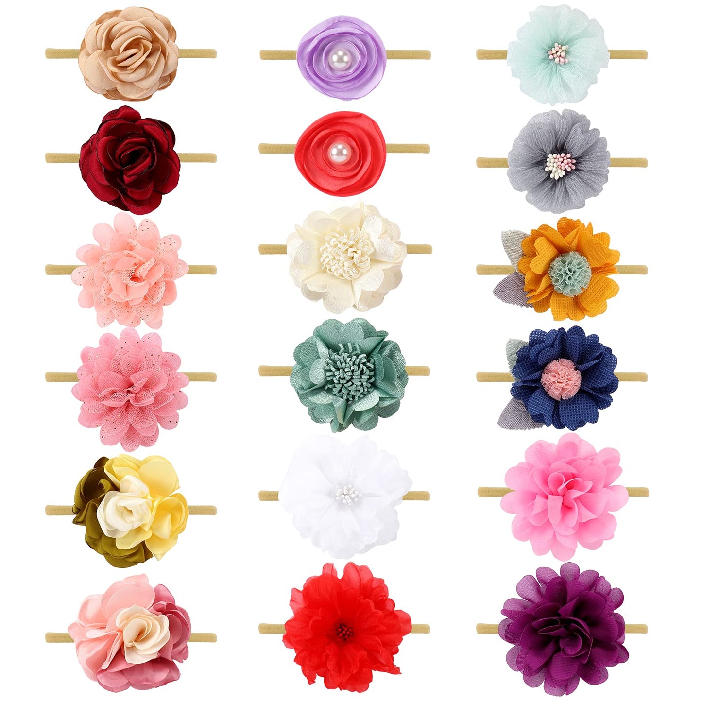 Cinaci 18 Pack Colorful Daisy Rose Flower Hair Bows Chiffon Flowers Baby Headbands Handmade Floral Bow Elastic Stretchy Nylon Ha