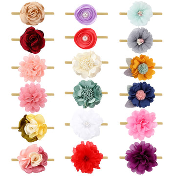 Cinaci 18 Pack Colorful Daisy Rose Flower Hair Bows Chiffon Flowers Baby Headbands Handmade Floral Bow Elastic Stretchy Nylon Ha
