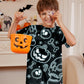 Halloween Unisex Kids Jack O' Lantern Skull Pumpkin Black Top Short Sleeve Party Shirt 10 Years