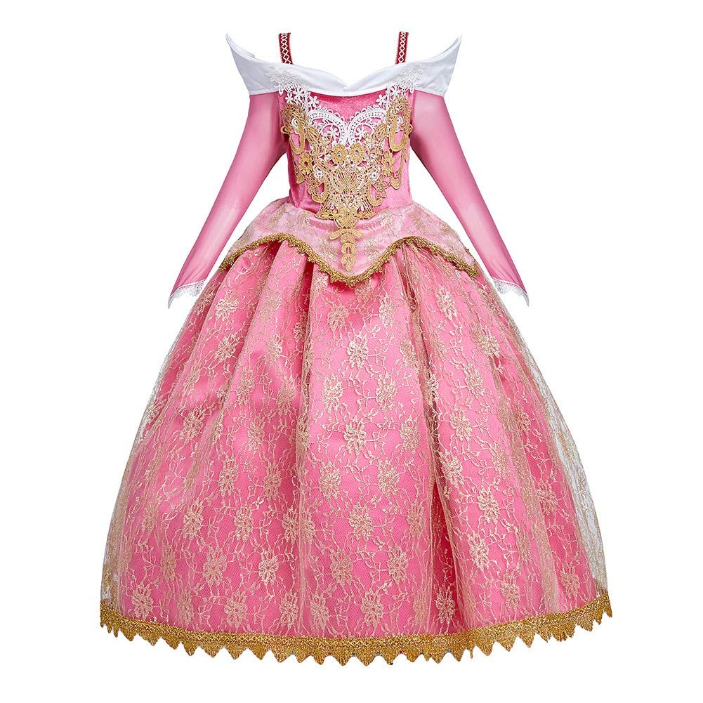 Fmyfwy Girls Aurora Princess Dress Embroidered Lace Sleeping Beauty Fancy Dress Up Halloween Christmas Birthday Gown W/Accessori