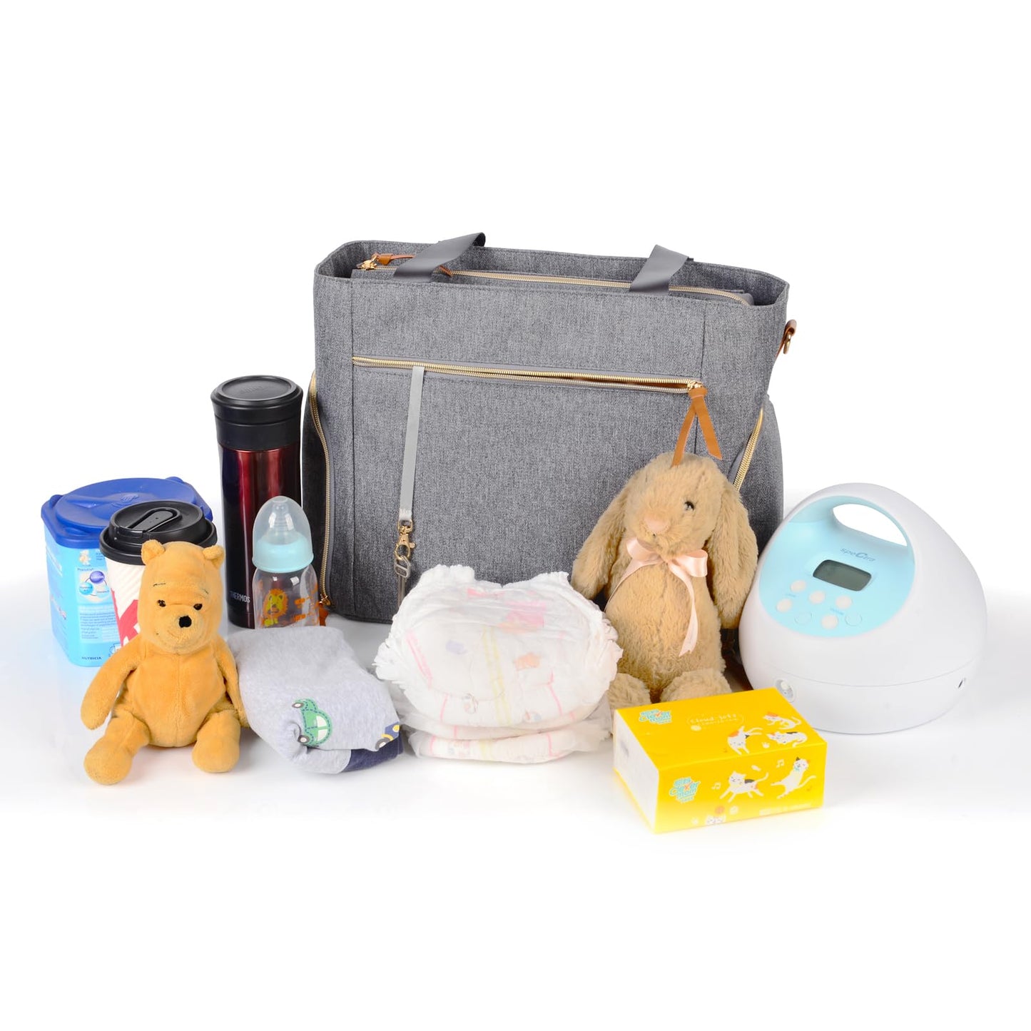 Homlynn Baby Diaper Tote Bag With Cooler Pocket, Fit Most Breast Pumps, Moistureproof Tote Bag Have Dry Wet Separation Pockets C