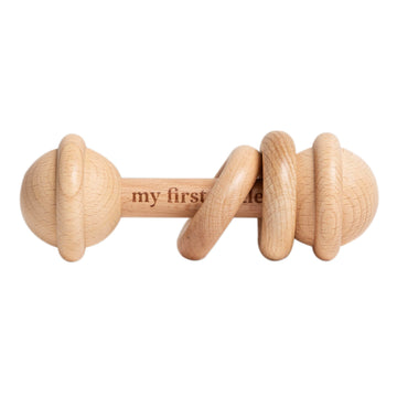 Pearhead Wooden Baby Rattle & Teether - Laser-Engraved Keepsake, Natural Beechwood, Montessori Sensory Toy Develops Fine Motor S
