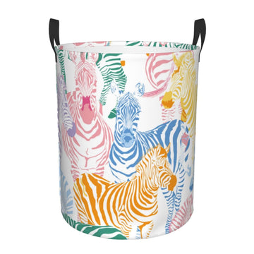 Pevtufa Zebra Colourful Foldable Laundry Basket Organizer,Fabric Clothes Toy Storage Basket Nursery Hamper Storage Bin For House