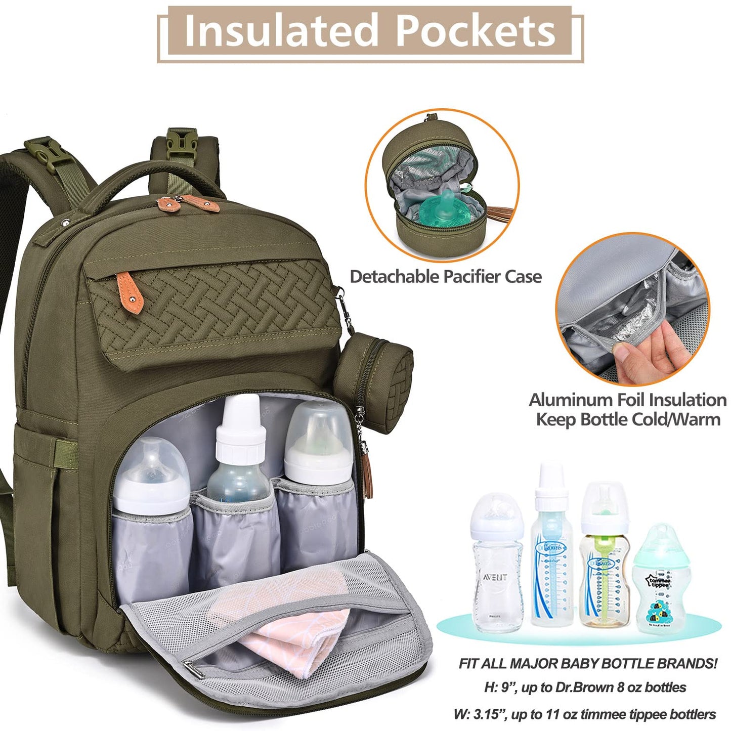 Diaper Bag Backpack, Babbleroo Unisex Bags With Changing Pad, Pacifier Case & Stroller Straps, Multifunction Waterproof Travel B