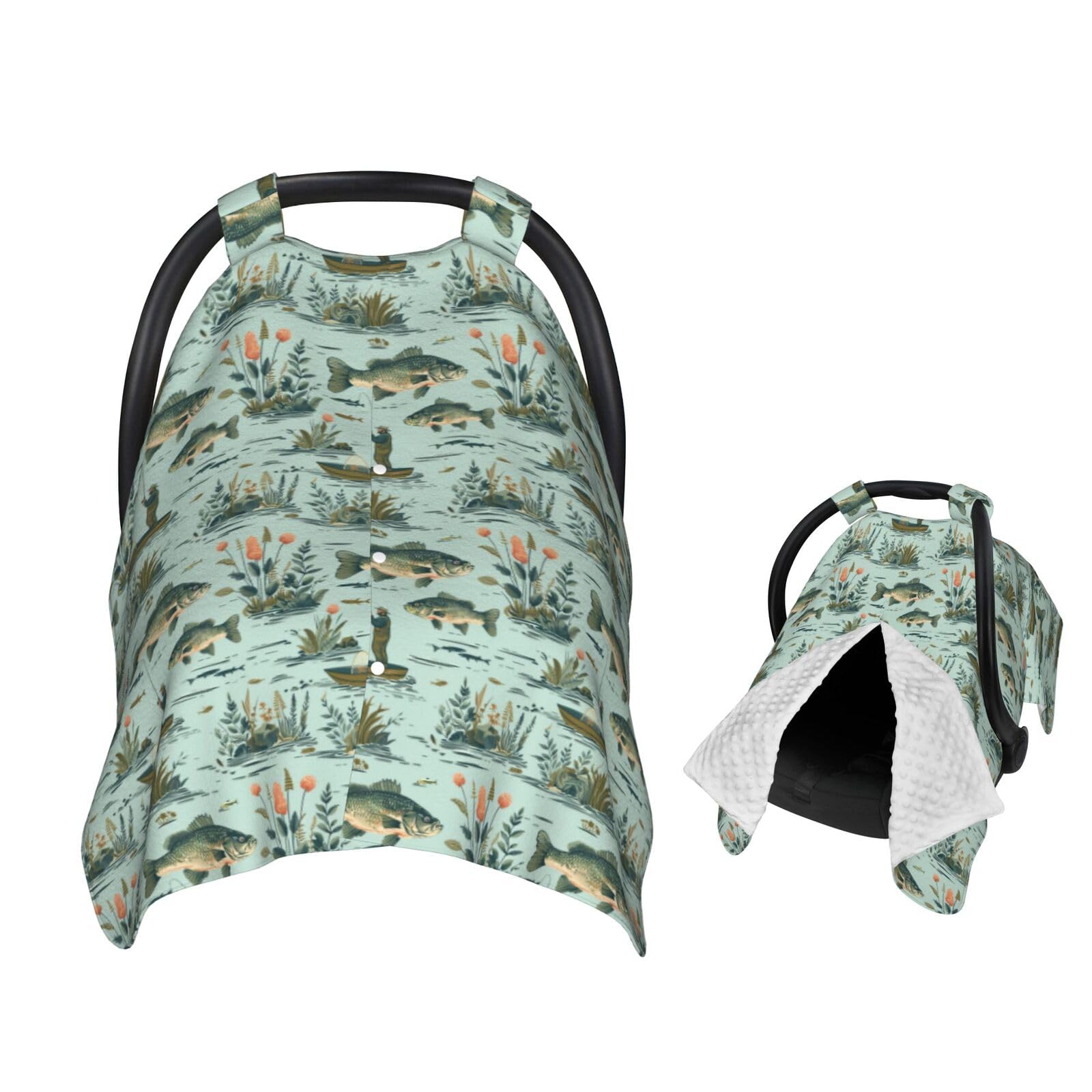 Muishi Fisher and Bass Fishes Baby Car Seat Canopy Nursing Cover for Newborn Car Seat Breastfeeding Covers Blanket Newborn Showe