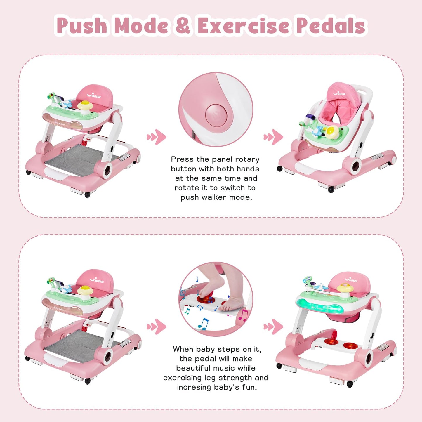 5 In 1 Baby Walker, Activity Baby Walker-Baby Bouncer, Rocker, Activity Center,Seat And Push Walker,Detachable Trampoline Mat, A