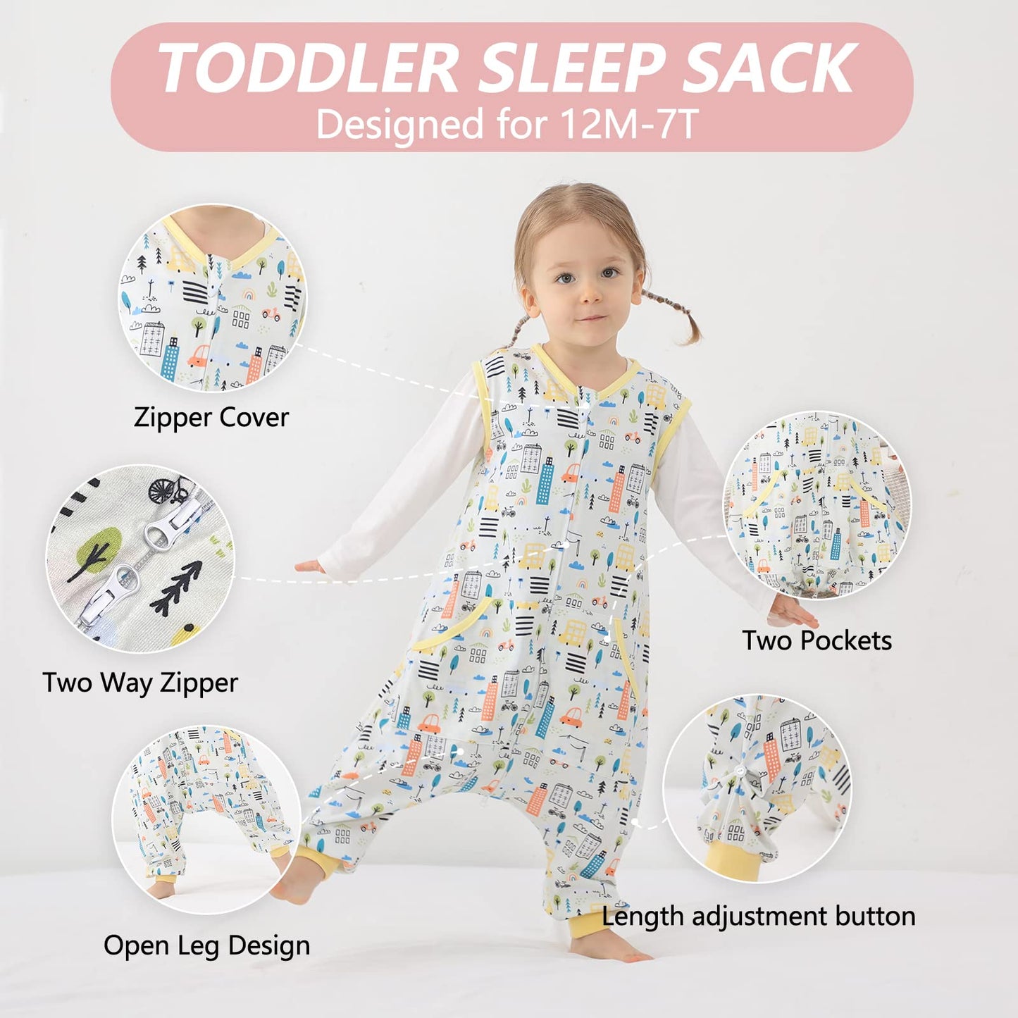 HOMEAL Sleep Sack, 2t-3t Toddler Sleeping Sack with Legs, Sleeveless Baby Sleep Sack for Early Walkers