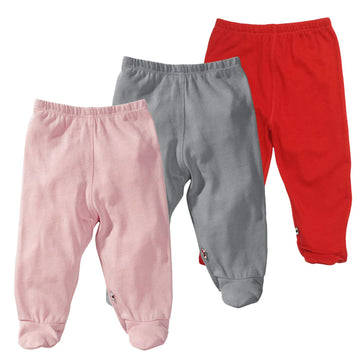 Babysoy Organic Unisex Baby Infant Footed Pants, Pants With Feet Pack Of 3S (3-6 Months, Peony)