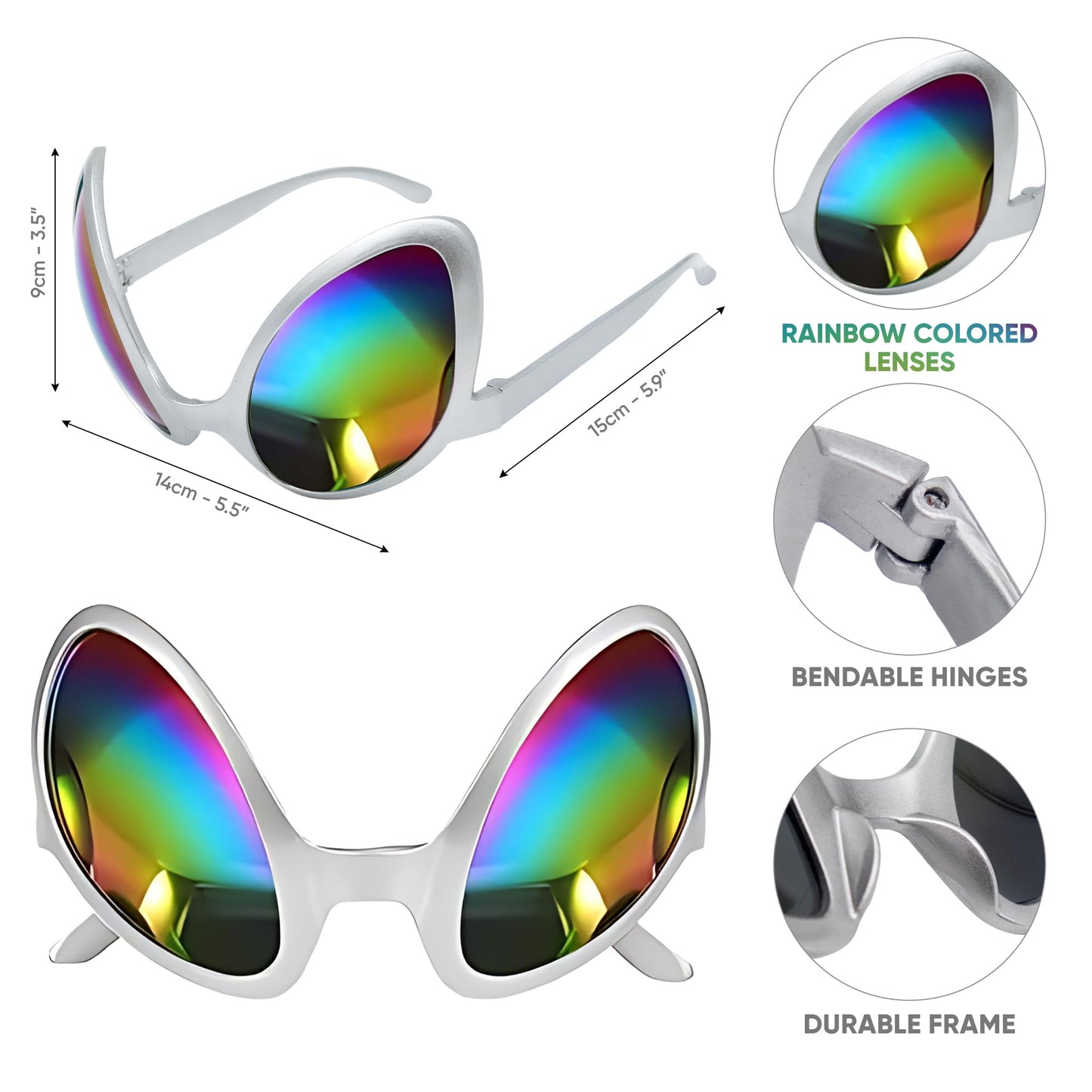 Cheerin Silver Alien Headband And Glasses - Martian Antenna Headband - Glitter Ball Head Boppers - Space Theme Costume - Alien C