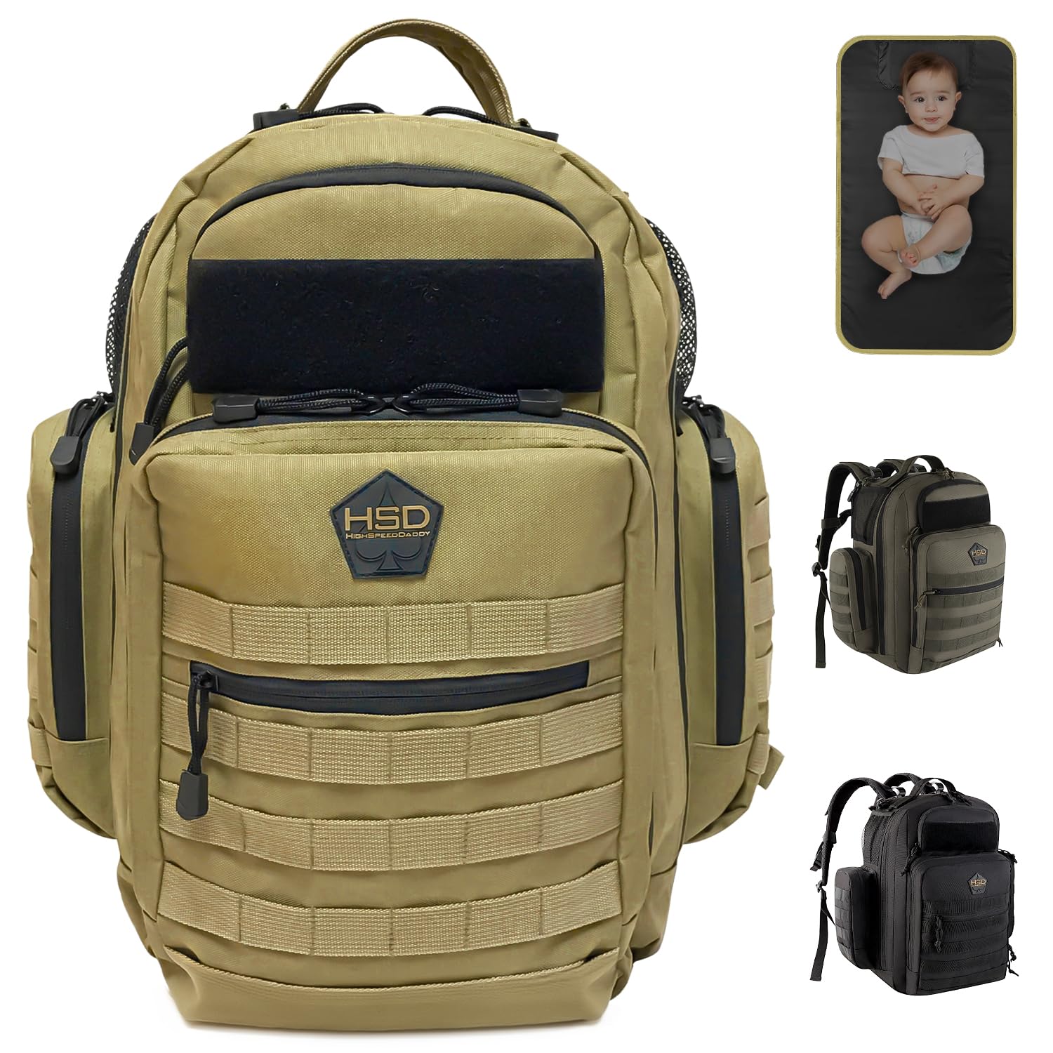 Highspeeddaddy - Original Baby Diaper Backpack, Military-Grade, Waterproof Baby Travel Bag For Dads & Moms, Lay-Flat Design With