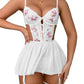 Wdirara Women 'S Floral Embroidery Mesh Split Cut Out Babydoll Lingerie Slip Dress White Medium