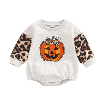 Lamuusaa Newborn Baby Girl Boy Halloween Outfits Long Sleeve Pumpkin Romper Sweatshirt Oversized Sweater Fall Tops