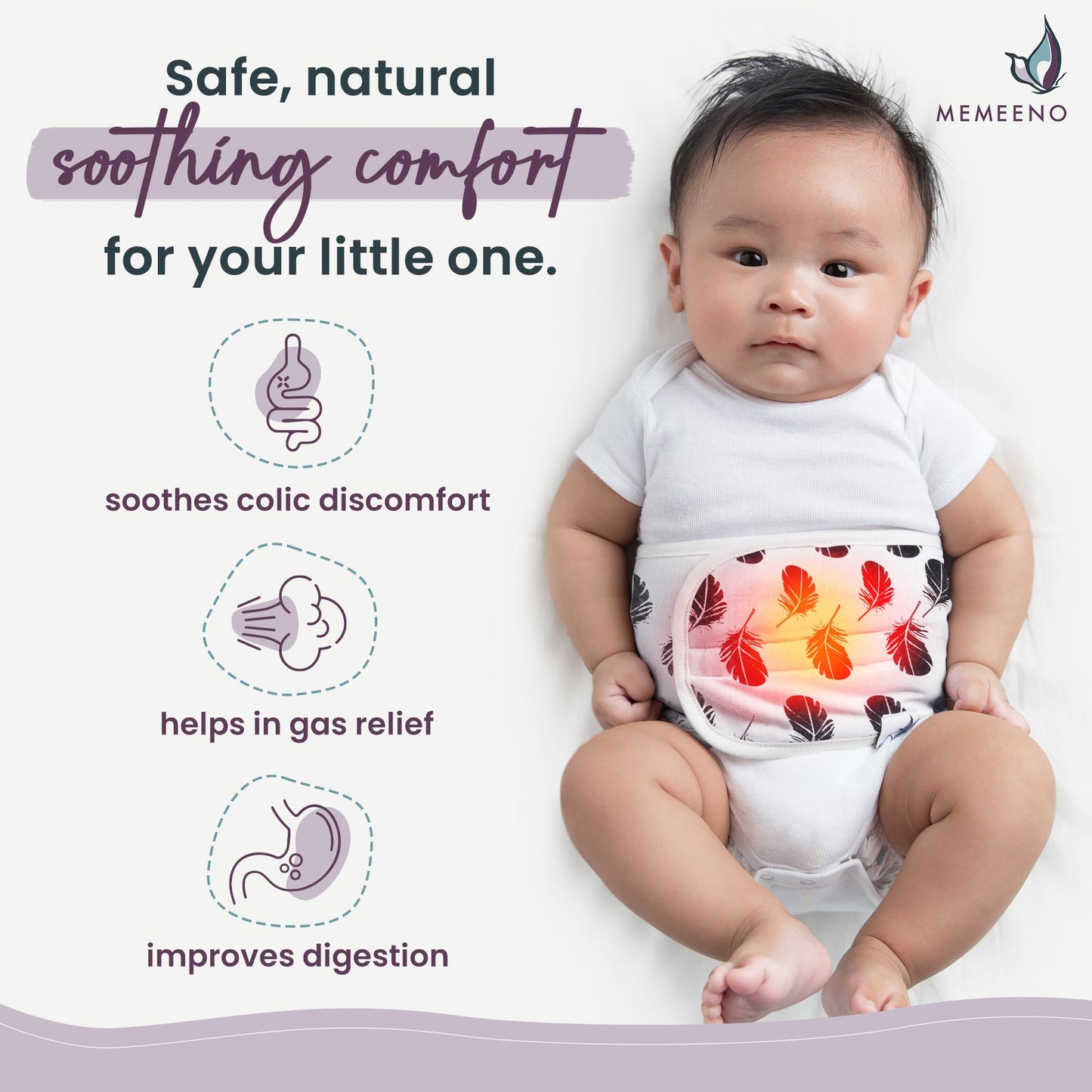 Memeeno Baby Belly Band For Gas And Colic Baby Relief - Belly Band For Baby Heating Pad For Colic, Baby Gas Relief, Gas Relief F