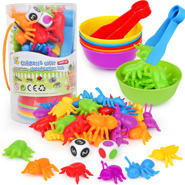 Counting Insects Matching Toys with Sorting Bowls and Games Dice Montessori Preschool Educational Activities Learning Color Sort