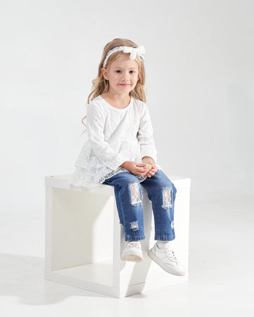 Toddler Girl Outfits 3T Girls Clothes Cotton Long Sleeve Shirt Frayed Denim Pants Cute Ripped Jeans Outfits Kid Little Girl Clot