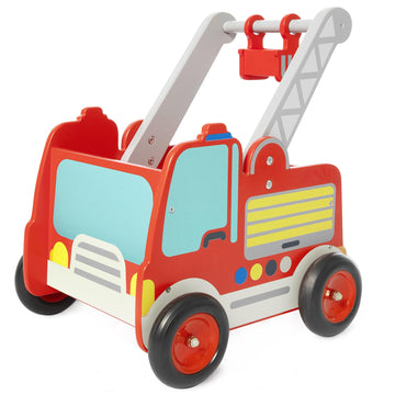 Labebe Wooden Baby Push Walker - Learning Toy for Toddlers 1-3 Year Old Boys and Girls, Fire Truck With Wheels