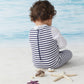 Baby Swimsuit Boy One Piece Rashguard With Hat Upf 50+ Sun Protection ,Blue Stripes,12-18 Months