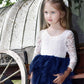 2Bunnies Girl Peony Lace Back A-Line Tiered Tutu Tulle Flower Girl Dress (Navy Sleeve Short, 6M)