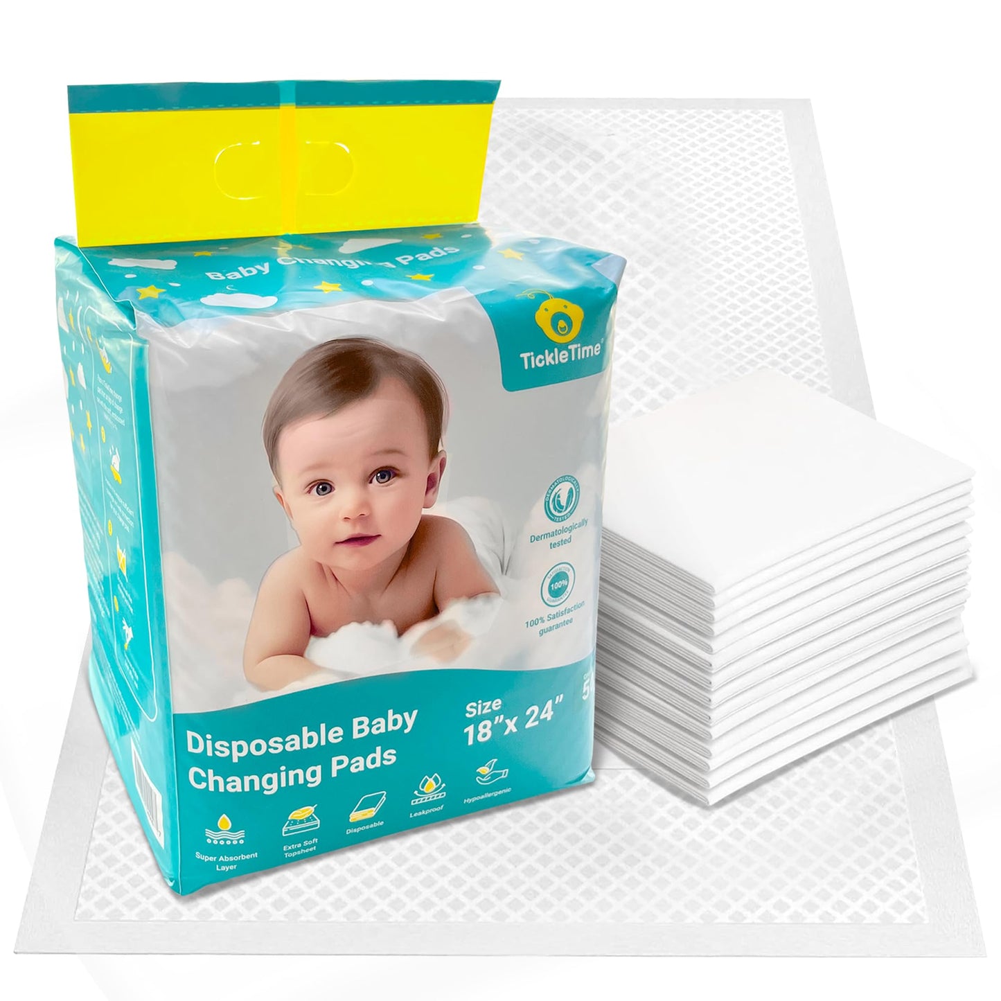 Disposable Hypoallergenic Baby Changing Pad Liners (50 Pack), Large Size (18x24), Ultra Absorbent & Waterproof