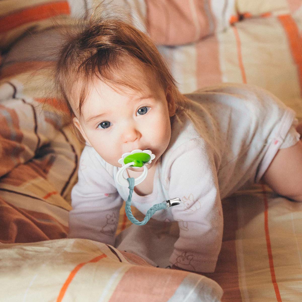 Baby Pacifier Holder For Boys And Girls, Teething Straps Unisex Design, Smoother Clip 100% Handmade Braided, Easy To Use For Tee