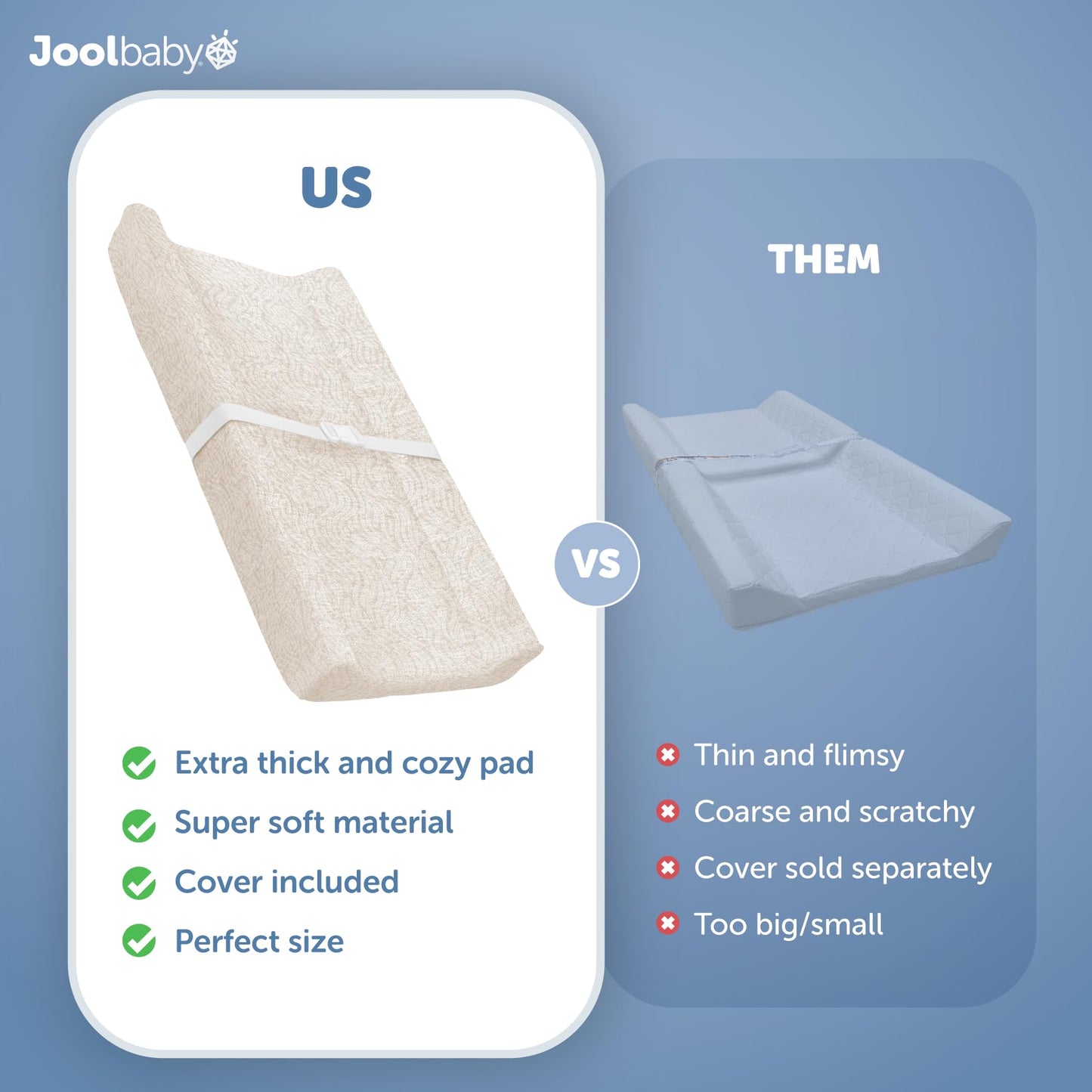 Jool Baby Changing Pad - Contoured, Waterproof & Non-Slip, Includes A Cozy, Breathable, & Washable Cover (Oatmilk/Wave)