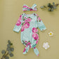 Infant Newborn Baby Girls Floral Sleep Gown Headband Sleepwear Romper Sleeping Bags Outfits (Green, 0-3 Months)