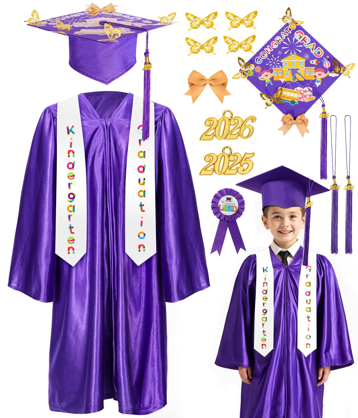 Wikitot Kindergarten Graduation Cap And Gown - Purple Preschool Graduation Cap And Gown With 2025 & 2026 Tassels, Preschool Grad
