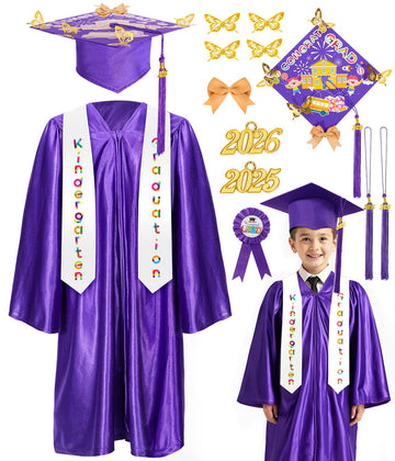 Wikitot Kindergarten Graduation Cap And Gown - Purple Preschool Graduation Cap And Gown With 2025 & 2026 Tassels, Preschool Grad