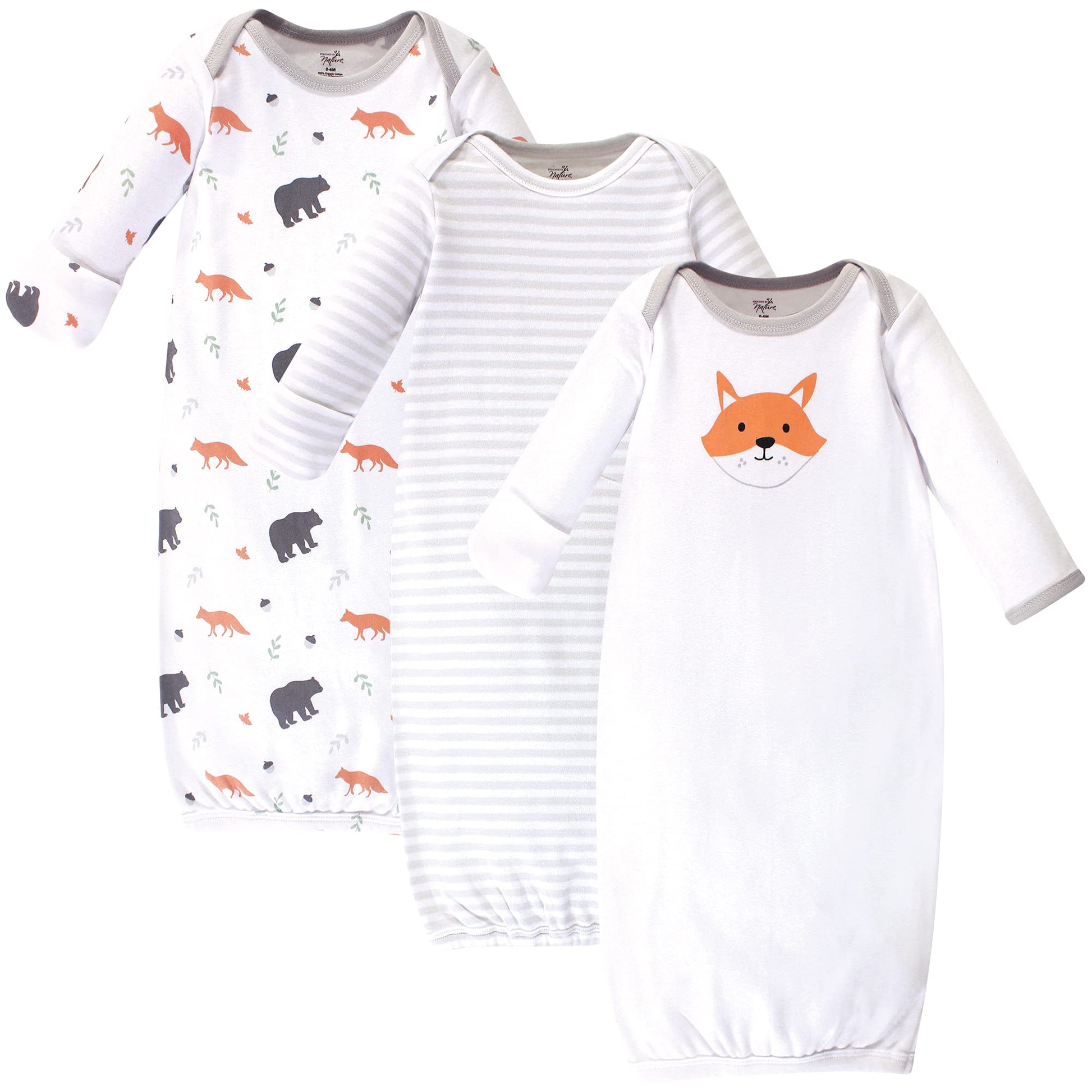 Touched By Nature Unisex Baby Organic Cotton Gowns, Gray Fox, Preemie