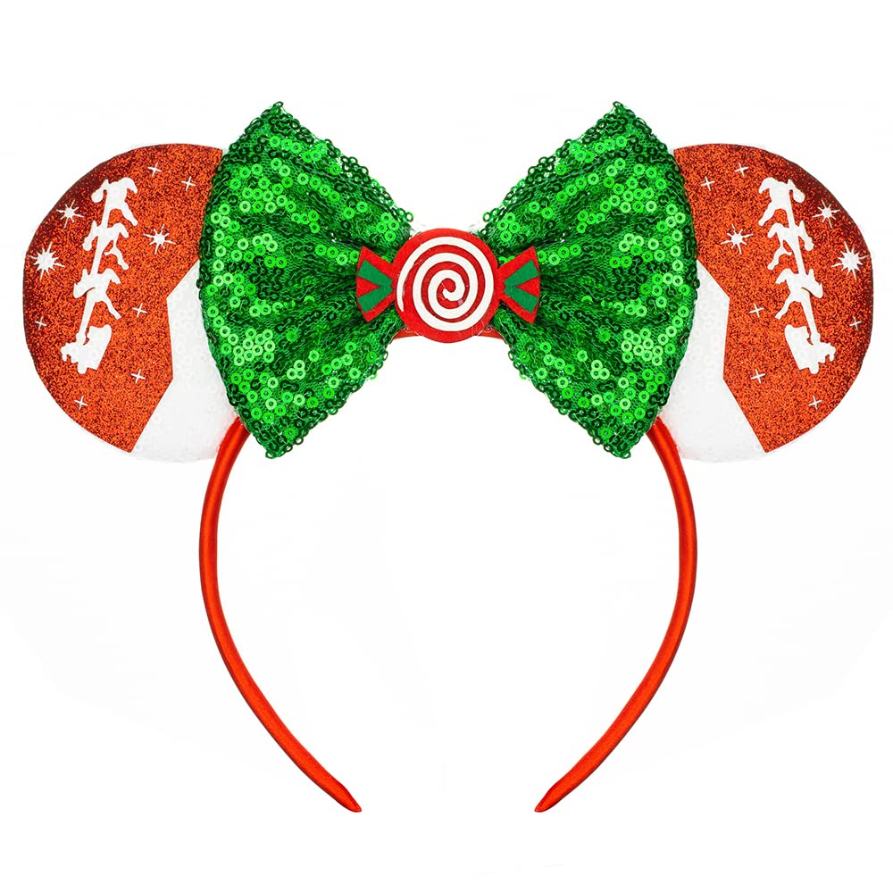 Foeran Christmas Mouse Ears Headbands Shiny Bows Mouse Ears Glitter Party Princess Decoration Cosplay Costume For Girls Women (C