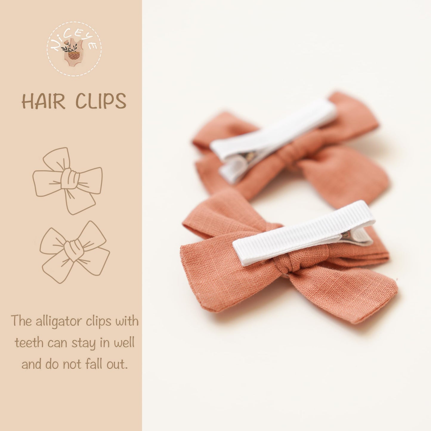 Niceye Baby Hair Clips - 24 Pcs Fully Lined Hair Bow Clips For Fine Hair Cotton Tiny Hair Barrettes For Infants, Toddlers, And L