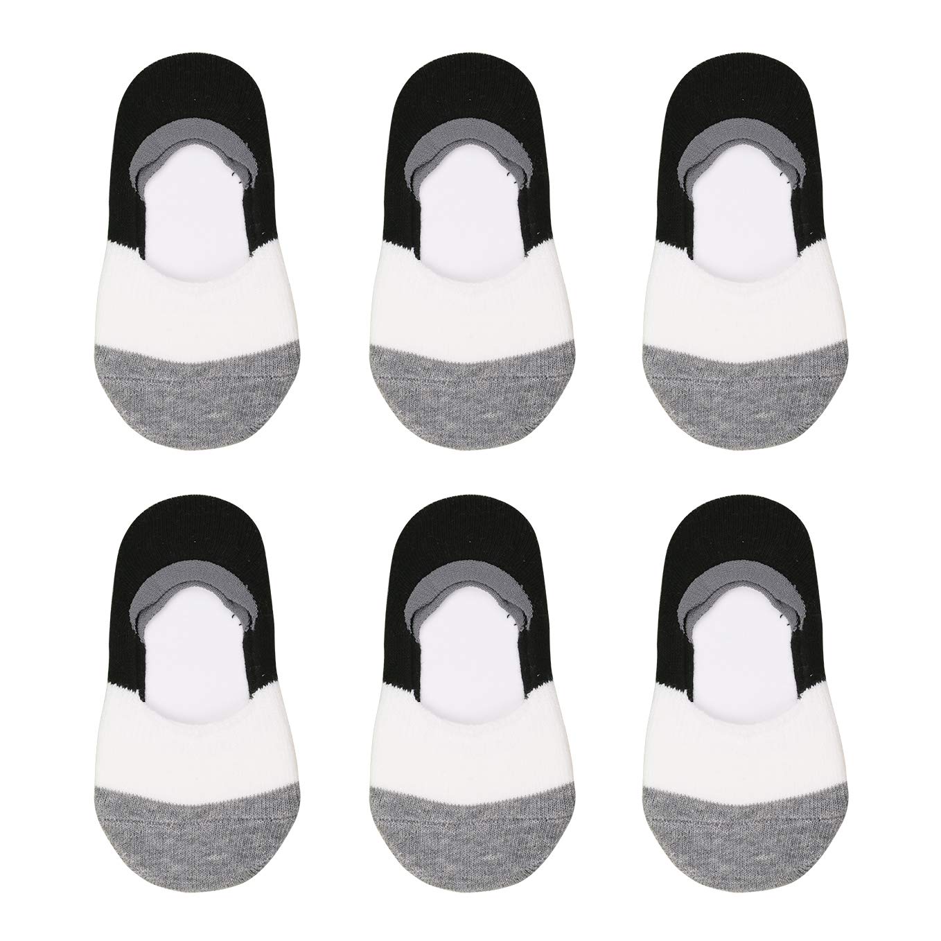 Vwu Toddler Socks No Show Kids Baby Thin Cotton Socks Anti Slip Color Assorted 1-8T Black Gray White 6 Pack, 1-3T