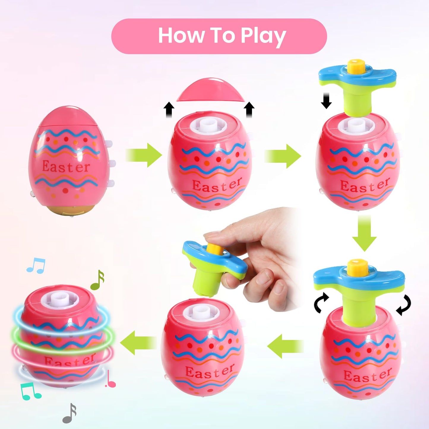 Easter Eggs Toys,4 Pack Easter Egg Spinning Tops With Flash & Music,Easter Gifts For Kids Easter Basket Essentials Stuffers,East