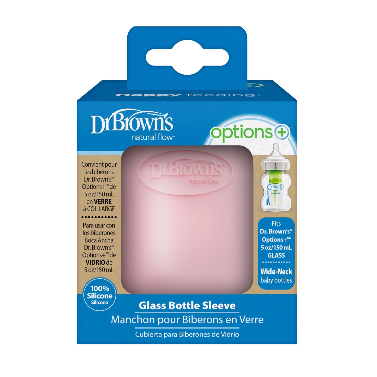 Dr. Brown'S Natural Flow Options+ Glass Baby Bottle Sleeves,100% Silicone,5 Oz,Wide-Neck,Pink