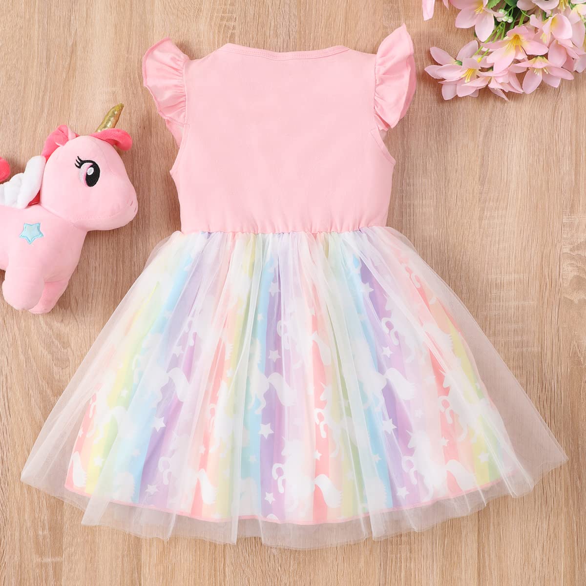 Baby Girl Unicorn Tulle Tutu Dress Toddler Girls Valentines Heart Tulle Dresses Flutter Sleeve Unicorn Birthday Outfit 18-24M