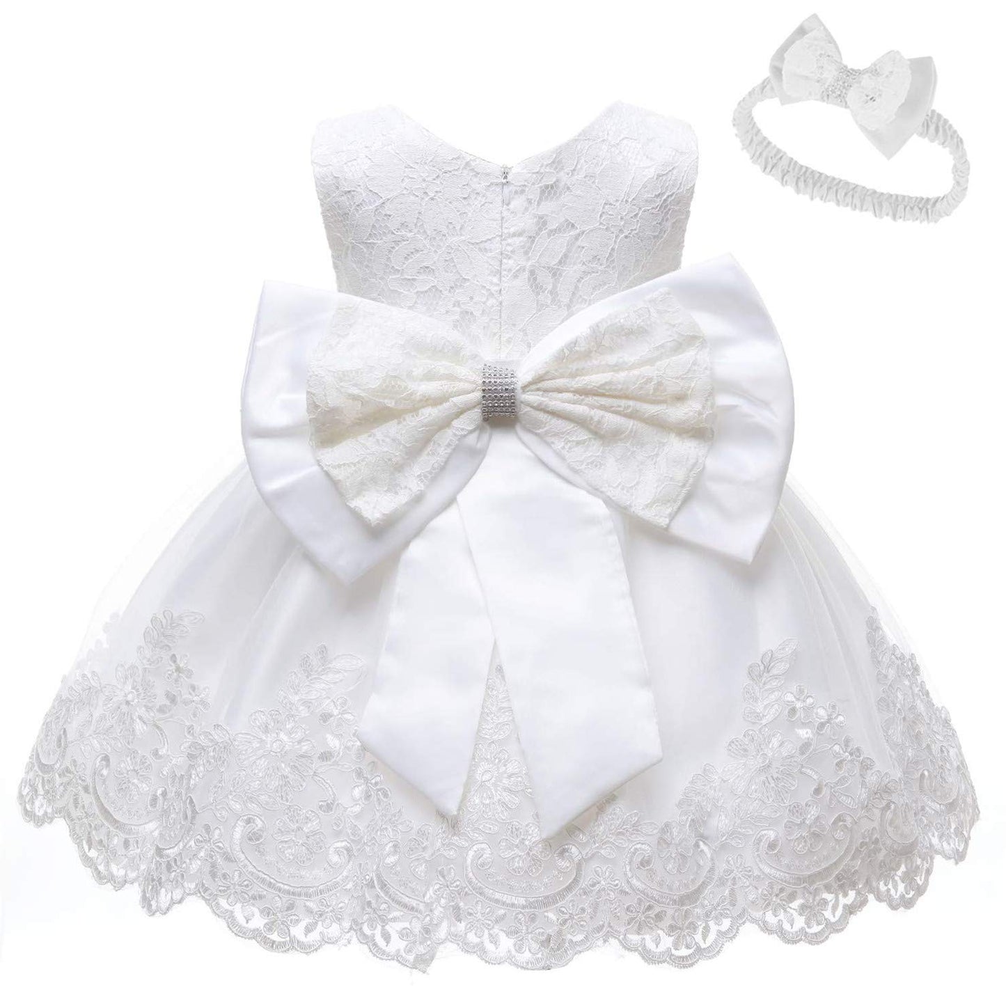 Nssmwttc Baby Girl Ball Gown Dress Infant Birthday Party Christmas New Year Dresses Toddler Christmas (White,6M)
