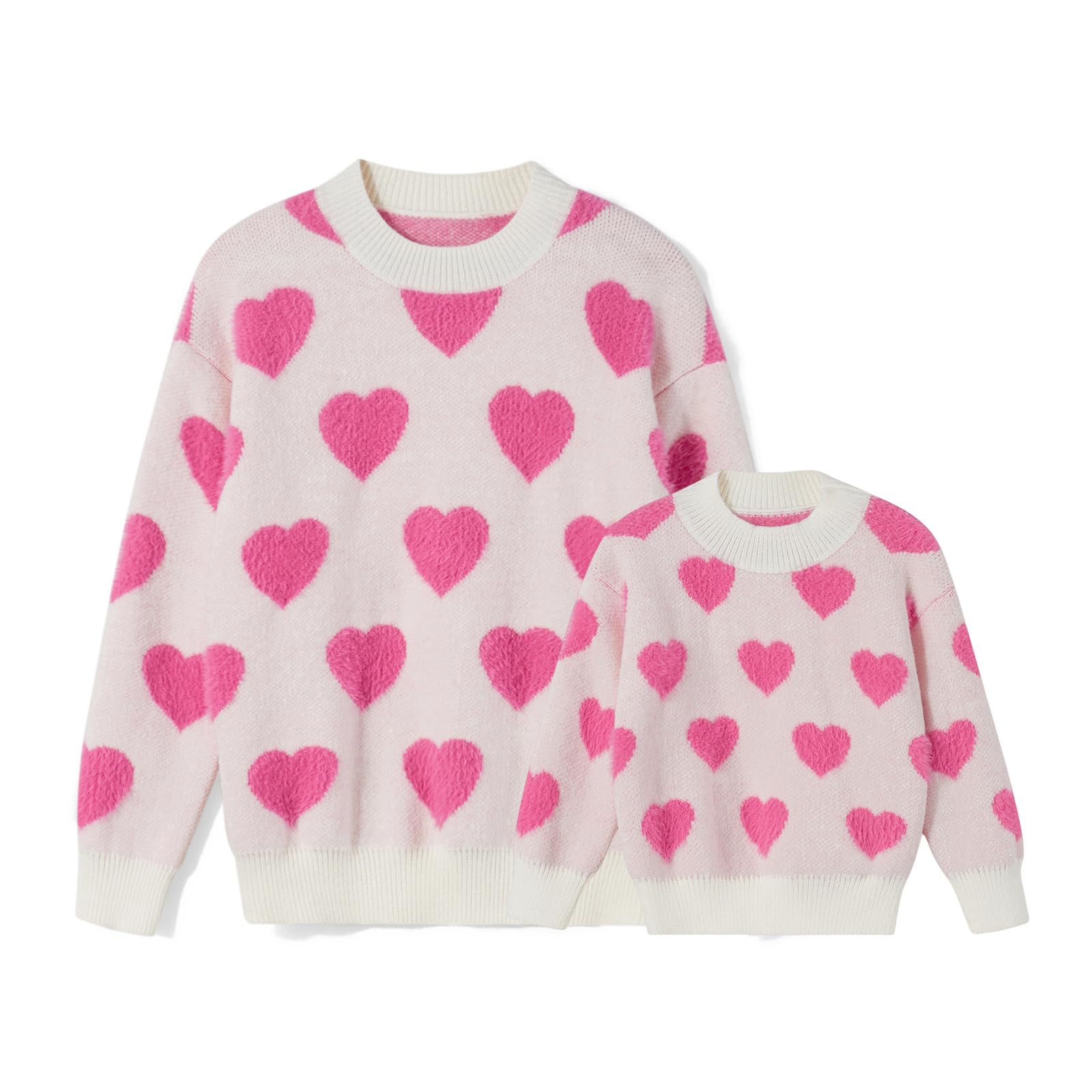 Mommy and Me Valentines Day Sweaters Crewneck Heart Knit Sweatshirt Pullover Tops Mom and Daughter Matching Outfits(Kid,2-3 Yea