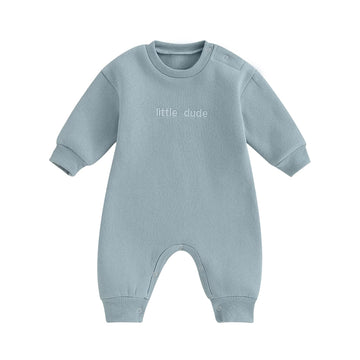 allshope Newborn Baby Boy Fall Outfit Romper Little Dude Embroidery Long Sleeve Jumpsuit Bodysuit Infant Winter Clothes (Blue, 0