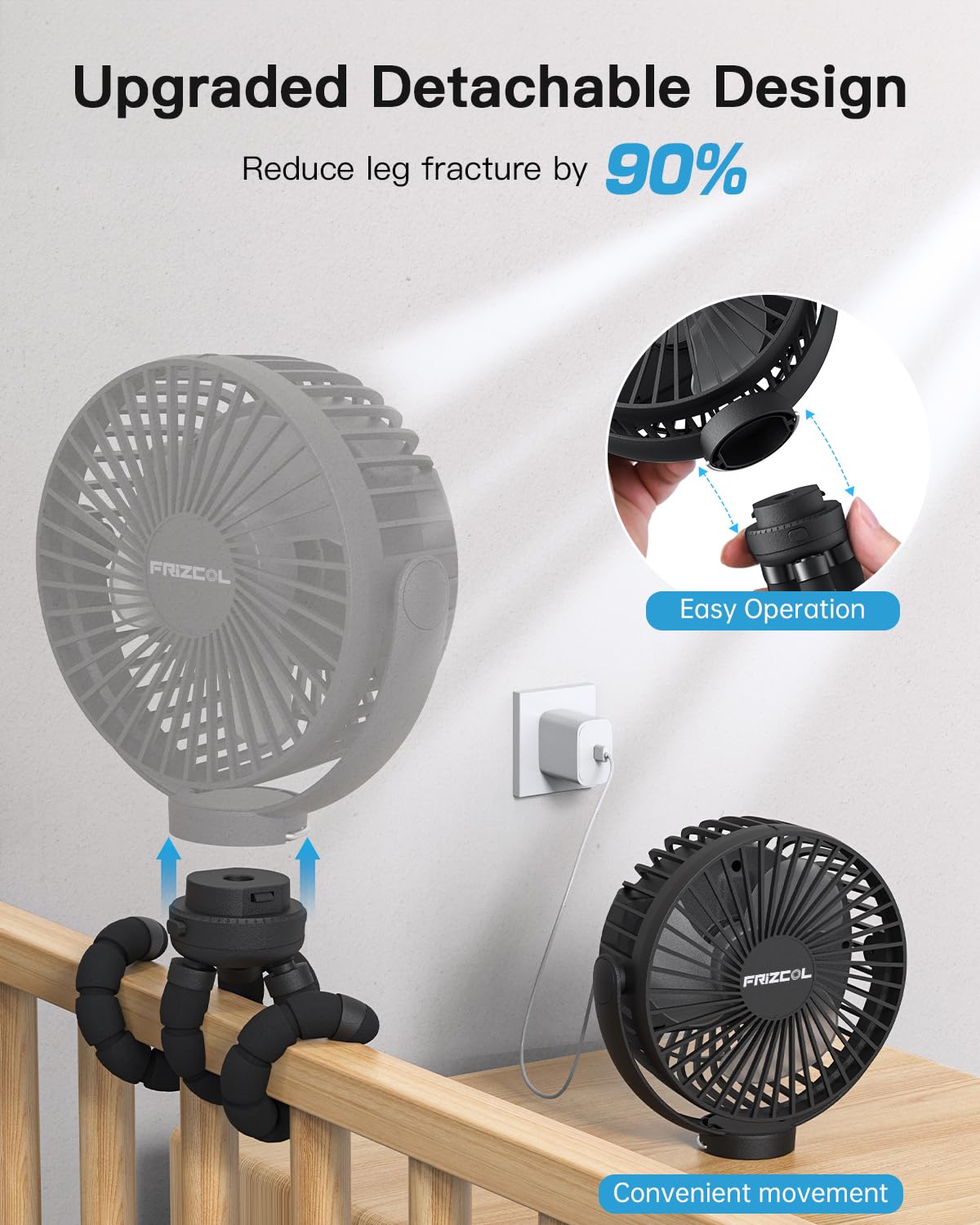 Portable Stroller Fan, Use As Power Bank, 65H 12000Mah Battery Operated Fan Flexible Tripod Baby Car Seat Fan With Timming, Pers